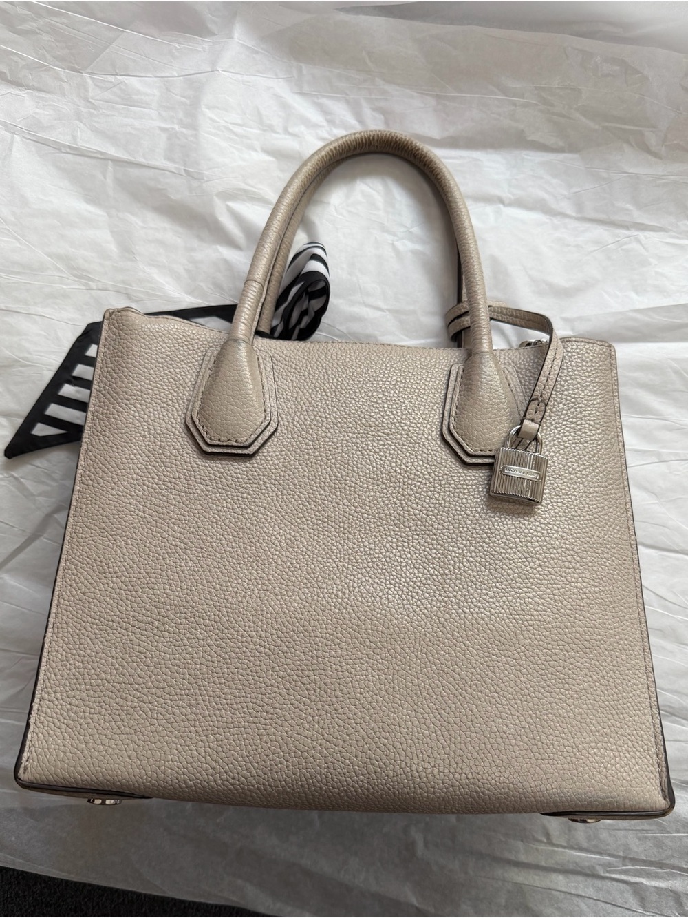 Michael Kors Top-Handle Satchel in Light Taupe with Scarf Accent - Picture 3 of 7